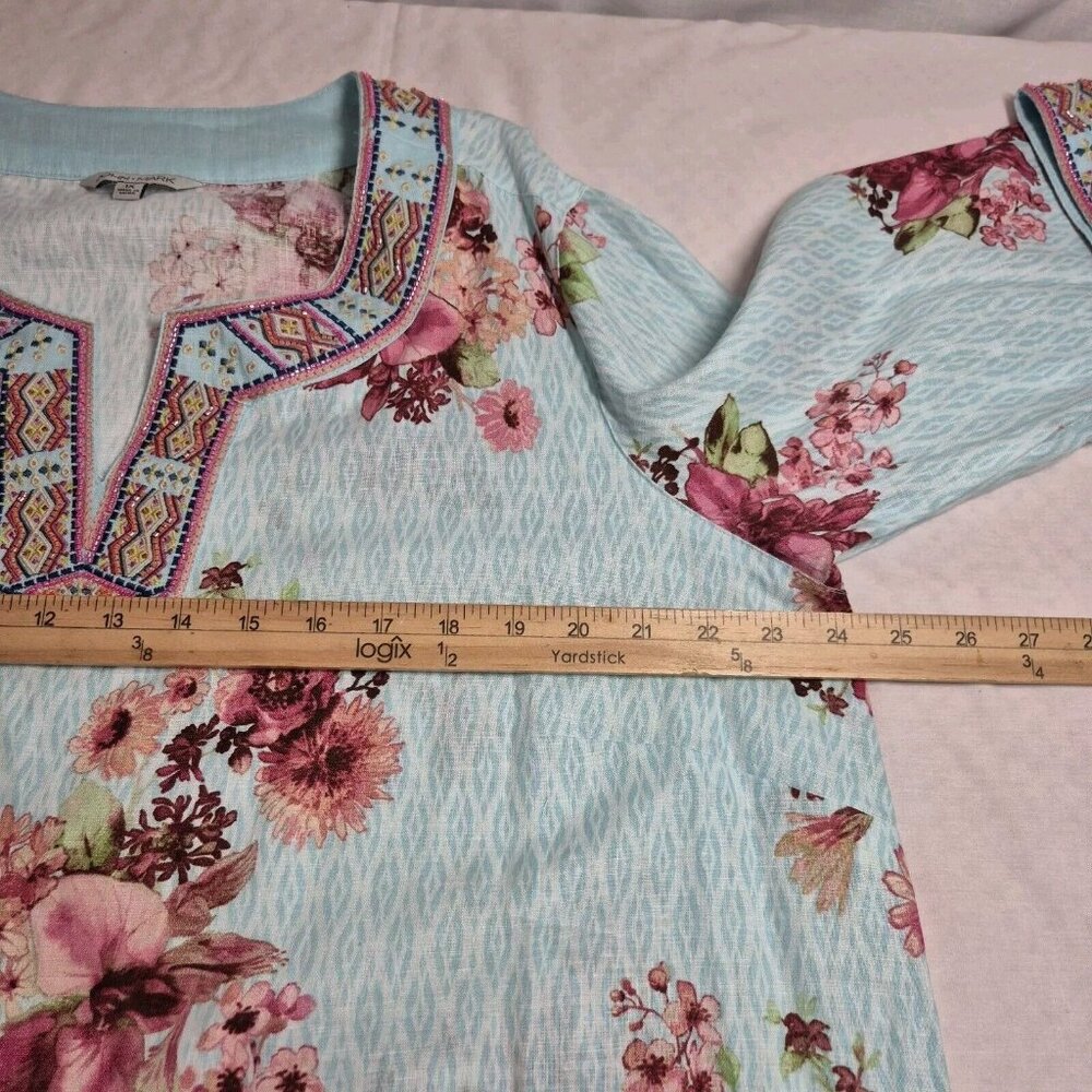John Mark Women's Floral Print Embroidered and Beaded  Tunic Size 1X Blue NWT (7 - Picture 10 of 12